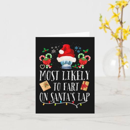 サンタの膝上でおならをすること間違いなしの楽しい家族クリスマス1 カード (黄色い花)