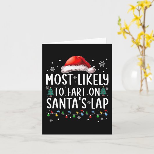 サンタの膝上でおならをすること間違いなしの楽しい家族クリスマス カード (黄色い花)