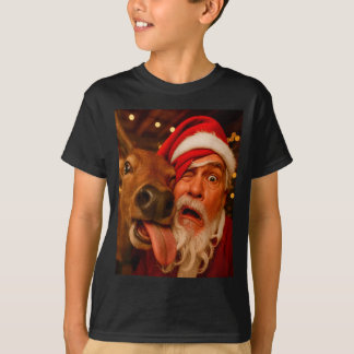 サンタの自撮り トナカイ メンズ レディース キッズ クリスマス Tシャツ