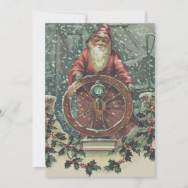 サンタの船のボートの雪の嵐のヒイラギ シーズンカード