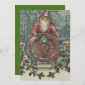 サンタの船のボートの雪の嵐のヒイラギ シーズンカード (正面/裏面)