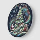 サンタの虹色の光のクリスマス ラージ壁時計 (傾斜)
