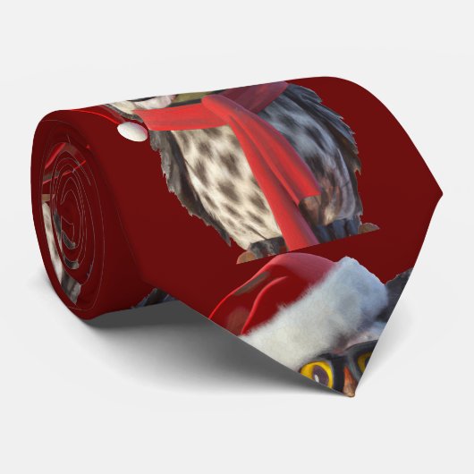 サンタの衣装と赤いスカーフを着たクリスマスフクロウ ネクタイ (ロール)