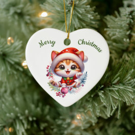 サンタの衣装を着たかわいい子猫クリスマス セラミックオーナメント