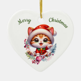 サンタの衣装を着たかわいい子猫クリスマス セラミックオーナメント