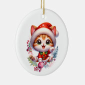 サンタの衣装を着たかわいい子猫クリスマス セラミックオーナメント (右)