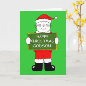 サンタの衣装を着たクリスマスゴッドソンの漫画猫 カード (黄色い花)