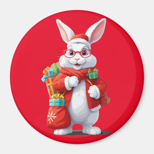 サンタの衣装を着たバニーがクリスマスに飾り付おもしろいける マグネット (正面)