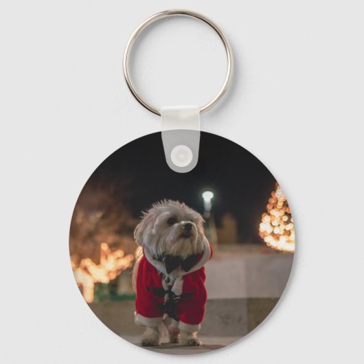 サンタの衣装を着た犬 キーホルダー (正面)