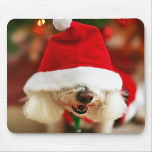 サンタの衣裳を身に着けているBichon Friseの子犬 マウスパッド