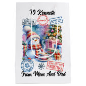 サンタの袋を持つフェスティバル冬の不思議の国 ミディアムペーパーバッグ (裏面)