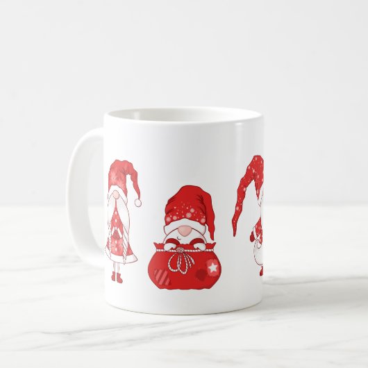 サンタの袋を持つ赤いクリスマスのノーム コーヒーマグカップ (正面左)
