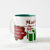 サンタの親愛なツートーンマグ-名前かメッセージを個人化して下さい ツートーンマグカップ (正面左)