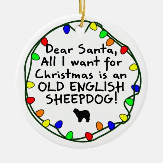 サンタの親愛な古い英国の牧羊犬 セラミックオーナメント (正面)