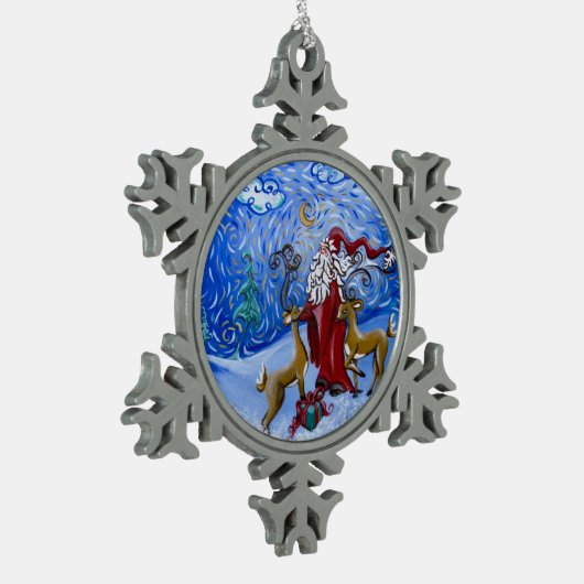 "サンタの親愛な"オーナメント スノーフレークピューターオーナメント (左)