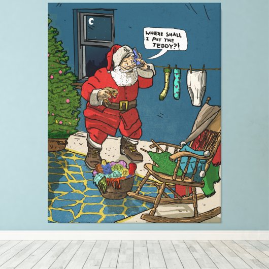 サンタの訪問クリスマスイブレトロアートインスパイア作品 キャンバスプリント (インサイチュ (ウッドフロア))
