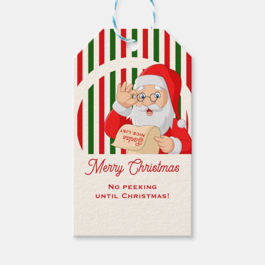 サンタの認定済みナイスリスト 絶対に見ないで！ クリスマス ギフトタグ (正面)