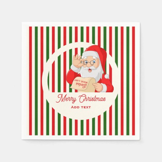 サンタの認定済みニースリスト クリスマスの覗き見厳禁 スタンダードカクテルナプキン (正面)