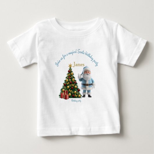 サンタの誕生日パーティー招待状 ベビーTシャツ (正面)
