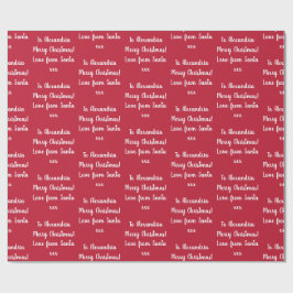 サンタの赤いパーソナライズされたメリークリスマスの名前 ラッピングペーパー