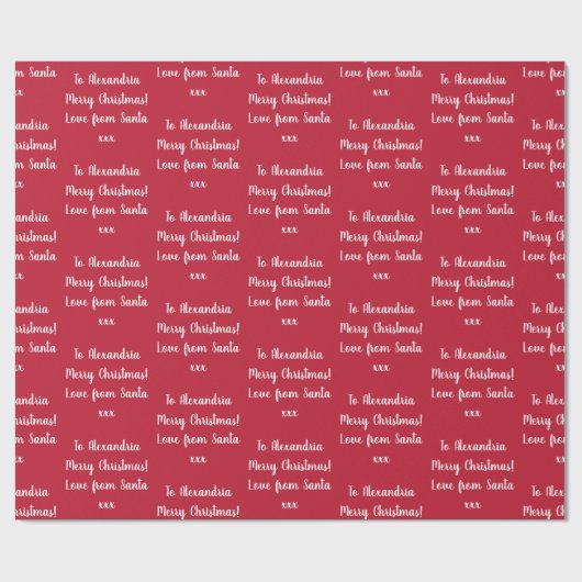 サンタの赤いパーソナライズされたメリークリスマスの名前 ラッピングペーパー (フラット)