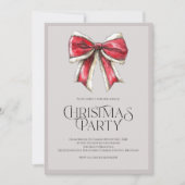 サンタの赤いリボンが付いたクリスマスパーティーの招待状 シーズンカード (正面)