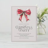 サンタの赤いリボンが付いたクリスマスパーティーの招待状 シーズンカード (スタンド正面)