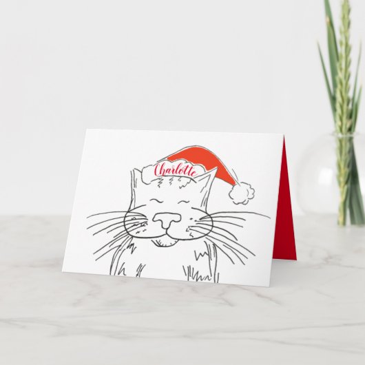 サンタの赤い帽子のクリスマスにタビー猫 シーズンカード (正面)