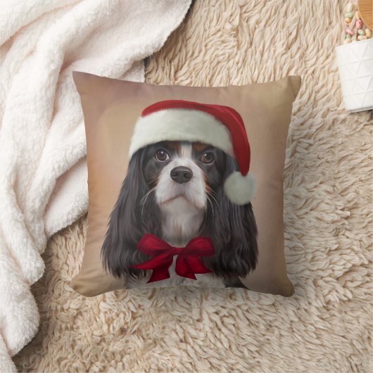 サンタの赤い帽子の無頓着なチャールズ王スパニエル犬 クッション (ブランケット)