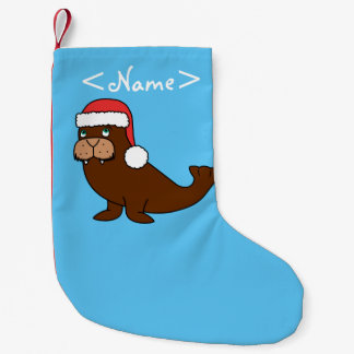 サンタの赤い帽子を持つクリスマスのセイウチ スモールクリスマスストッキング