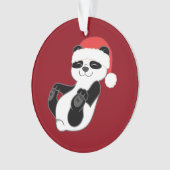 サンタの赤い帽子を持つクリスマスのパンダくま オーナメント (正面)