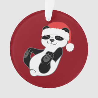 サンタの赤い帽子を持つクリスマスのパンダくま オーナメント