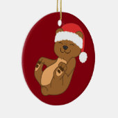 サンタの赤い帽子を持つクリスマスのヒグマ セラミックオーナメント (右)