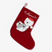 サンタの赤い帽子を持つクリスマスの白くま スモールクリスマスストッキング (正面 (吊り時))