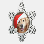 サンタの赤い帽子を持つゴールデン・リトリーバー スノーフレークピューターオーナメント (右)