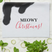 サンタの赤い帽子を持つ猫 キッチンタオル (折り畳み)