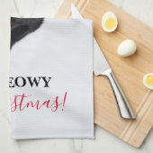 サンタの赤い帽子を持つ猫 キッチンタオル (四つ折り)