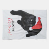 サンタの赤い帽子を持つ猫 キッチンタオル (横)