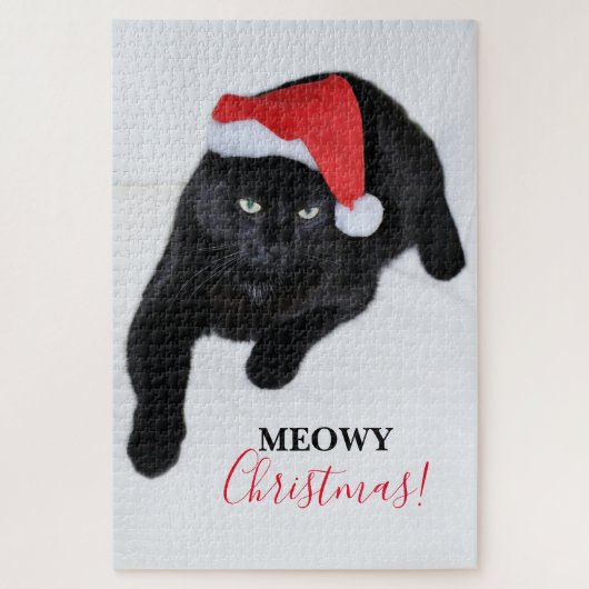 サンタの赤い帽子を持つ猫 ジグソーパズル (縦)