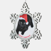 サンタの赤い帽子を持つ猫 スノーフレークピューターオーナメント (右)