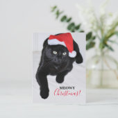 サンタの赤い帽子を持つ黒猫 シーズンポストカード (スタンド正面)