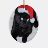サンタの赤い帽子を持つ黒猫 セラミックオーナメント (右)