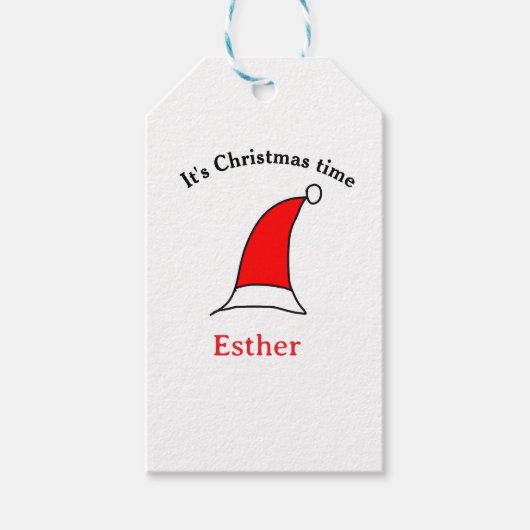サンタの赤い帽子 クリスマスの名前 シンプル 可愛い ギフトタグ (正面)