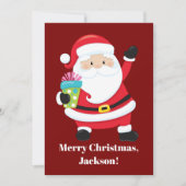 サンタの赤い服を着た子供用クリスマスパーソナライズ カード (正面)