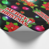 サンタの赤く黒い緑のポインセチアの包装紙 ラッピングペーパー (角)