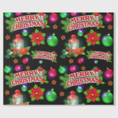 サンタの赤く黒い緑のポインセチアの包装紙 ラッピングペーパー (フラット)