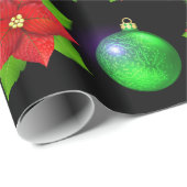 サンタの赤く黒い緑のポインセチアの包装紙 ラッピングペーパー (ロールコーナー)