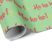 サンタの赤ホーホホー文字の緑の背景ギフト ラッピングペーパー (ロールコーナー)