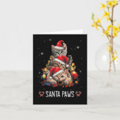 サンタの足と爪サンタ猫クリスマスツリーのライト カード (黄色い花)
