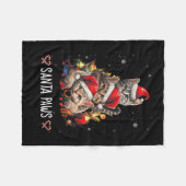 サンタの足と爪サンタ猫クリスマスツリーのライト フリースブランケット (正面(横))